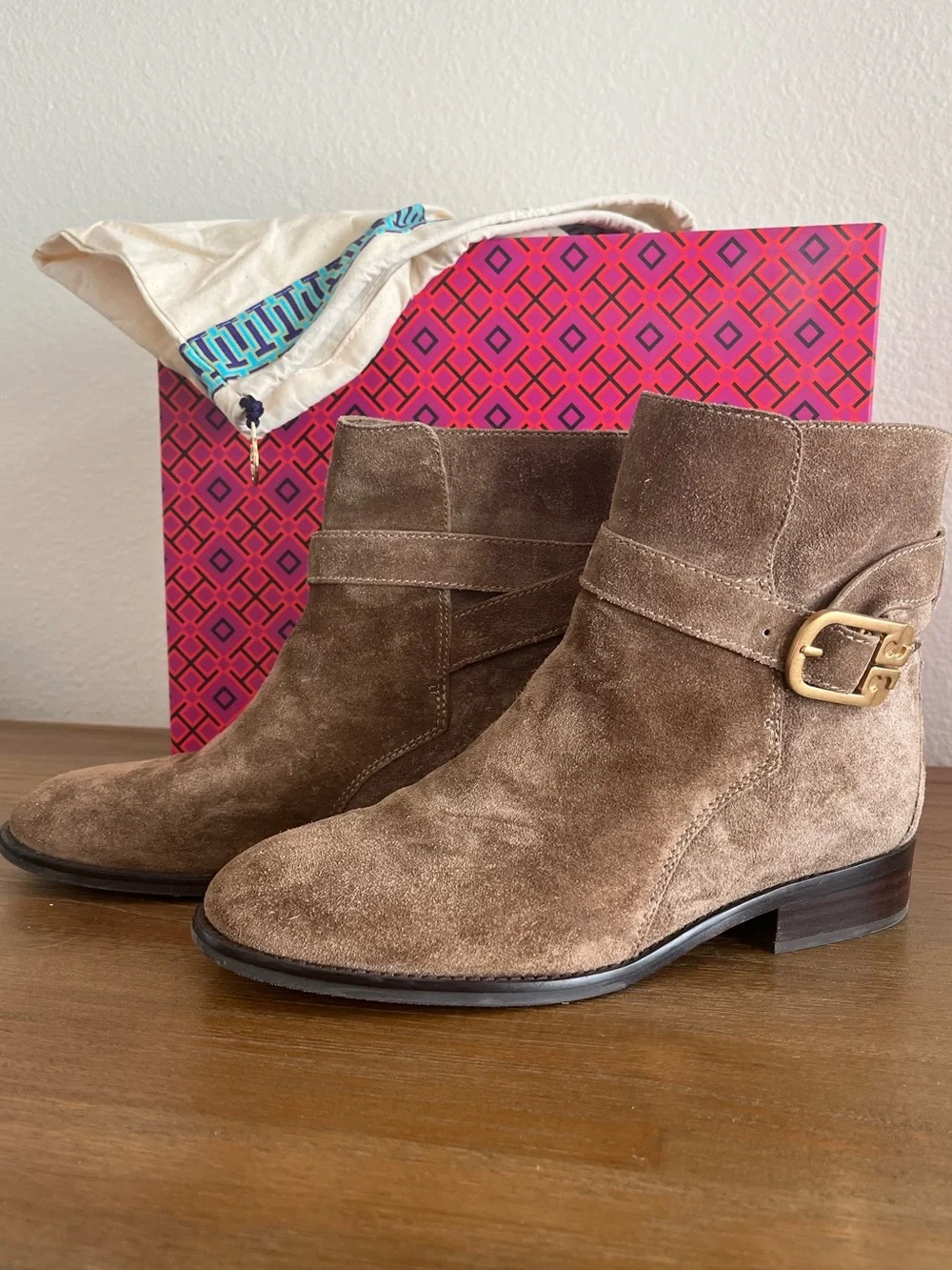 Tory Burch Brooke Ankle Bootie Suede River Rock Sz: 7